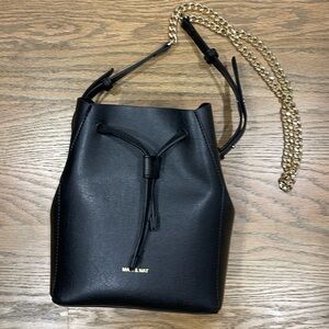 MAT & NAT black bucket bag vegan leather gold detail